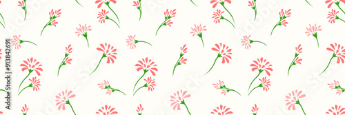 Minimalist summer pattern with abstract unique tiny flowers and small buds. Vector hand drawing. Creative little floral seamless print on a white background. Simple ornament for designs, textile