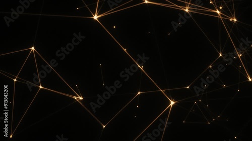 Golden plexus background on black, glowing network lines, abstract futuristic technology, gold connections and dots, digital data visualization.