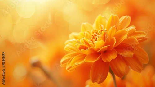  A yellow flower with blurred foreground of similar hue, yellow, and orange flowers photo