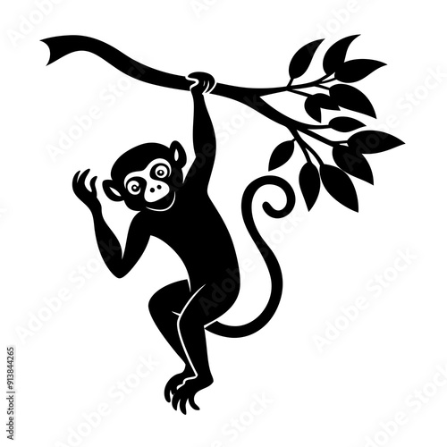 Monkey Hanging in Tree Vector Illustration – Cartoon, Clipart, and Line Art Design