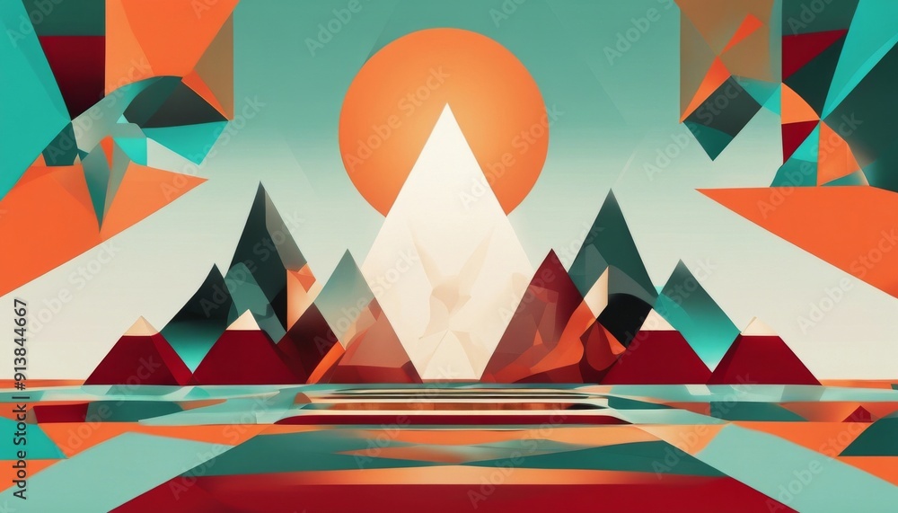 Obraz premium abstract geometric image of mountains and sun in modern style