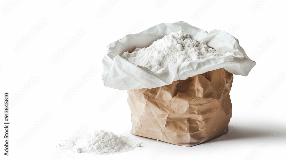 Natural Baking Powder in an Eco-Friendly Bag on White Background for Health-Conscious and Sustainable Baking Natural Baking Powder in an Eco-Friendly Bag on White Background for Health-Conscious and Sustainable Baking