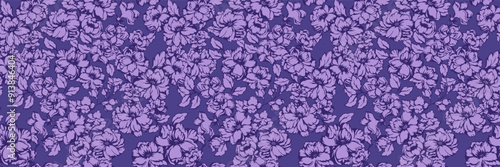 Artistic abstract seamless florals pattern. Violet blooming meadow print. Vector hand drawing stylized peonies, rose. Ornament for designs, textile, fashion, surface design, fabric, wallpaper