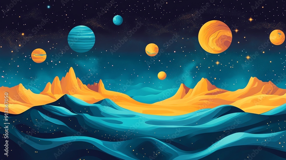 Abstract Landscape with Planets and Stars Abstract Landscape with Planets and Stars