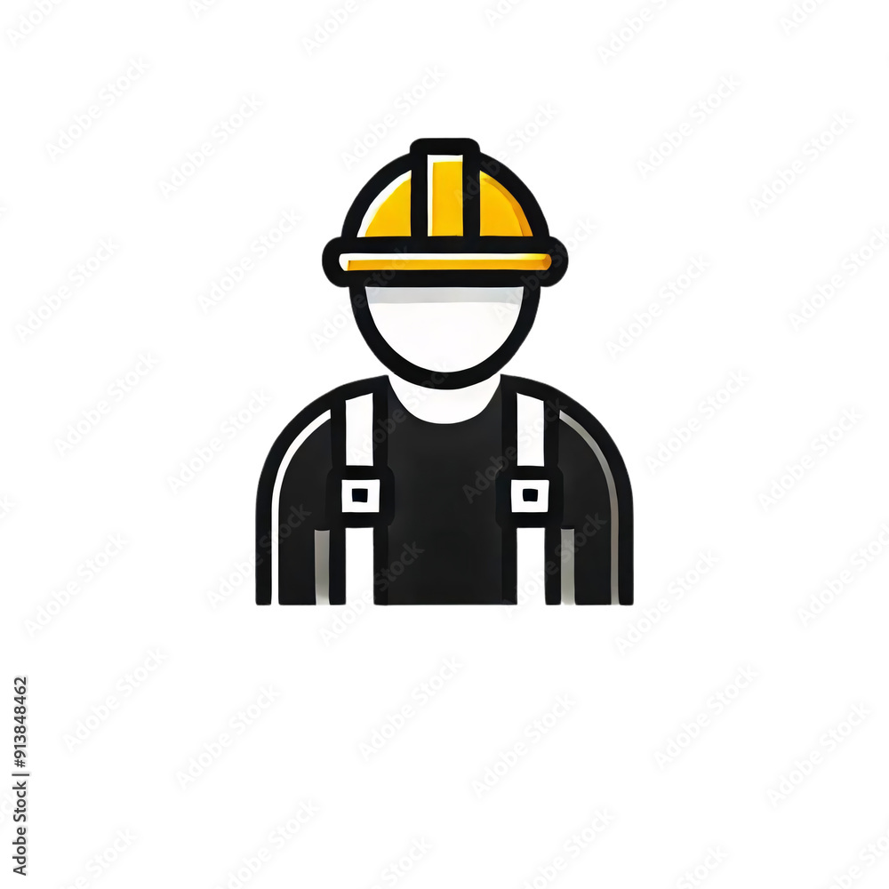 A digital illustration of a simple icon featuring a construction worker on a transparent background. The icon show the upper body of the worker wearing a yellow helmet A digital illustration of a simple icon featuring a construction worker on a transparent background. The icon show the upper body of the worker wearing a yellow helmet