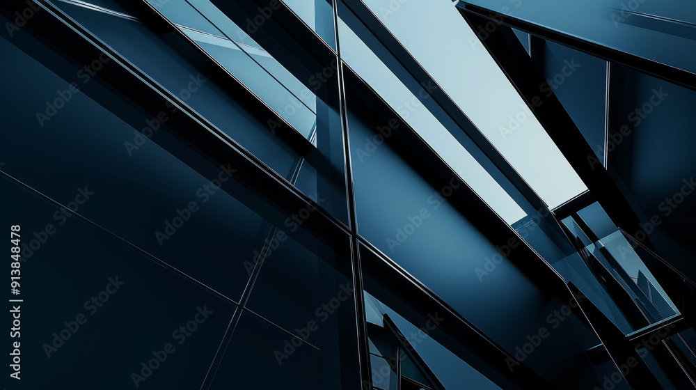 Minimalist abstract design featuring black lines and geometric forms on a dark blue gradient, with reflective metal strips creating sharp, light-defined edges. Minimalist abstract design featuring black lines and geometric forms on a dark blue gradient, with reflective metal strips creating sharp, light-defined edges.