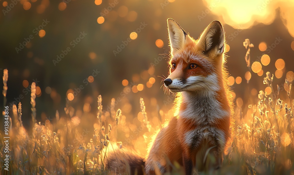 Red Fox Sitting in Golden Sunset Light Red Fox Sitting in Golden Sunset Light
