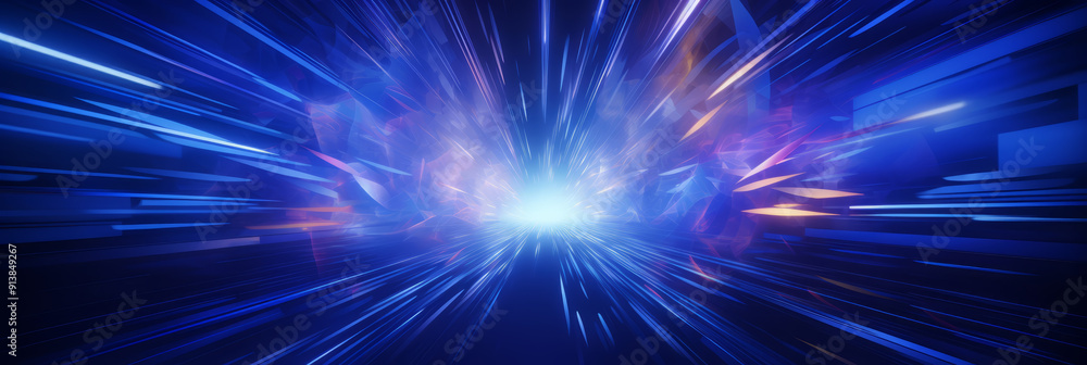 The abstract dark blue background is broken up by the occasional burst of neon light. The abstract dark blue background is broken up by the occasional burst of neon light.