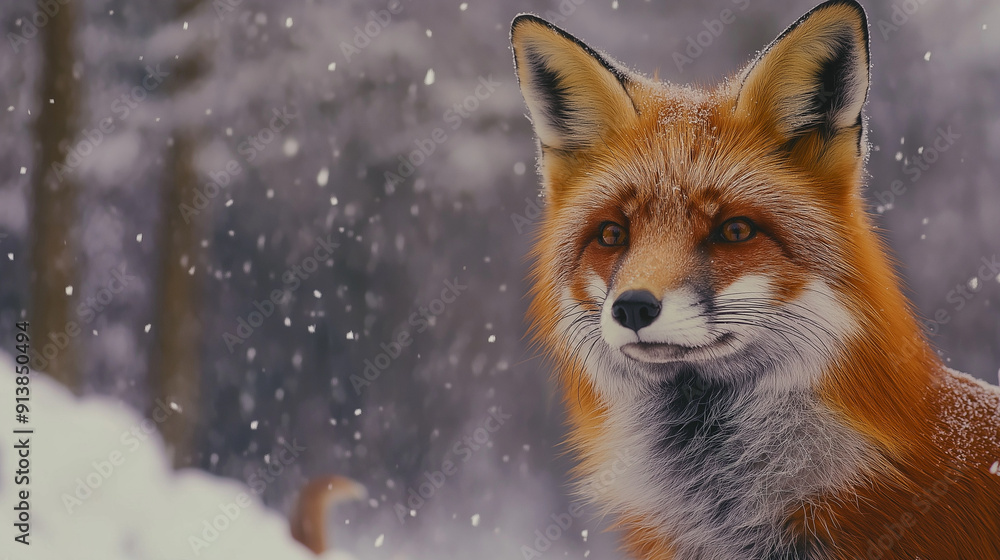 Animals in snowy settings, such as a red fox against a snowy backdrop or birds feeding in a winter garden Animals in snowy settings, such as a red fox against a snowy backdrop or birds feeding in a winter garden