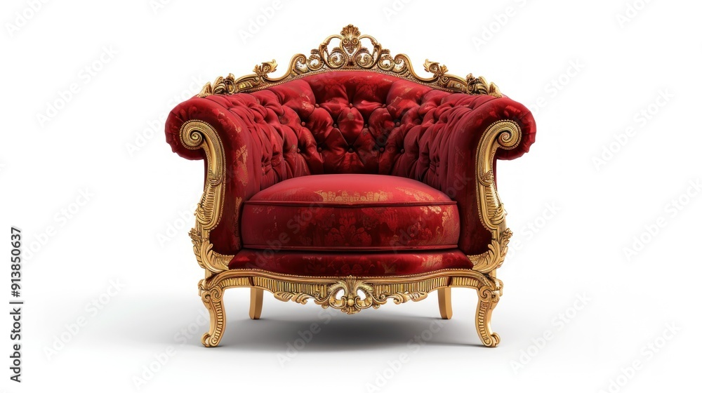 Luxury Gold and Red Armchair with Ornate Design Luxury Gold and Red Armchair with Ornate Design
