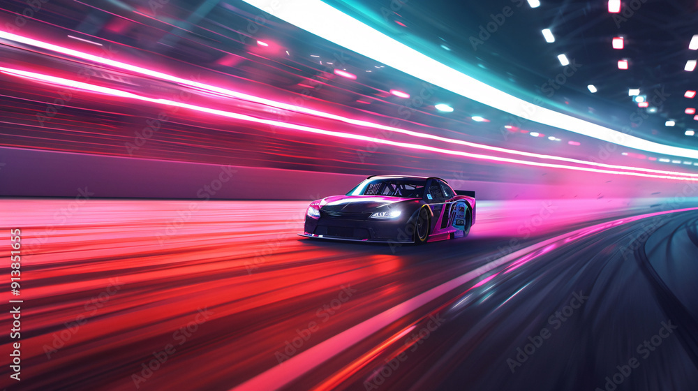 High-Speed Race Car on Neon Light Track High-Speed Race Car on Neon Light Track