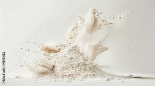 Floating Stack of Flour Hovering in Mid-Air Against a Pristine White Background with Dramatic Lighting photo