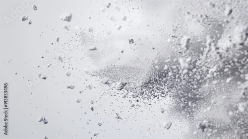 Powdered Sugar Floating in the Air on White Background, Sweet Culinary Ingredient, Close-Up Shot of Sugar Particles, Perfect for Baking and Desserts photo