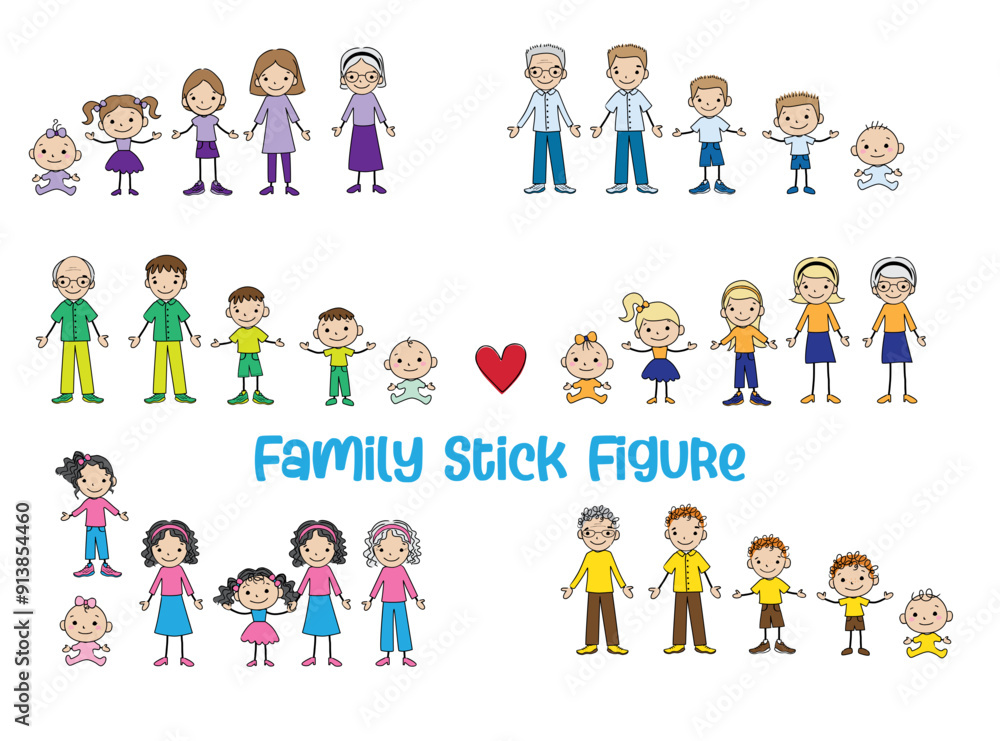 Set of Family Stick Figure Color Collection SVG Set of Family Stick Figure Color Collection SVG