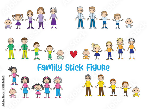 Set of Family Stick Figure Color Collection SVG