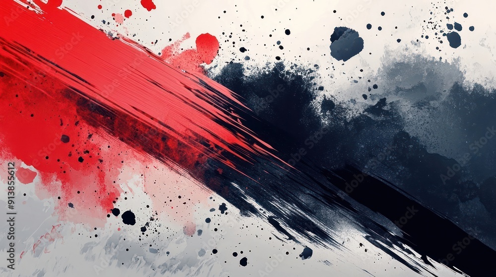 Abstract Painting with Red and Black Strokes and Splashes Abstract Painting with Red and Black Strokes and Splashes