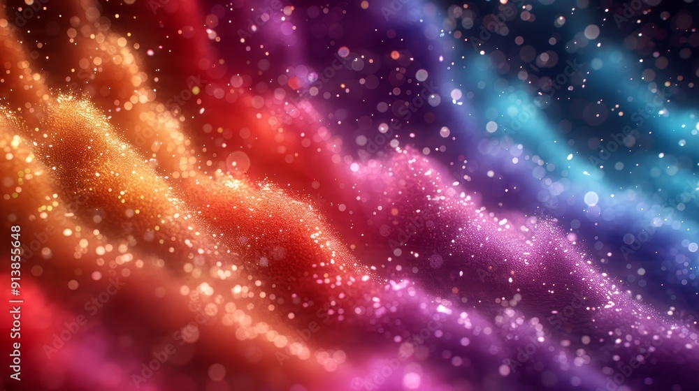 Fototapeta premium Vibrant Waves of Colorful Light and Sparkling Dust in a Cosmic Atmosphere