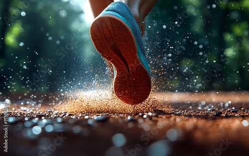 Closeup of Legs in Sprinting Start with Muscular Definition and Vibrant Colors photo