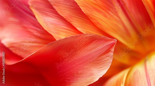  A red-yellow flower's detailed shot, background featuring indistinct center of the bloom