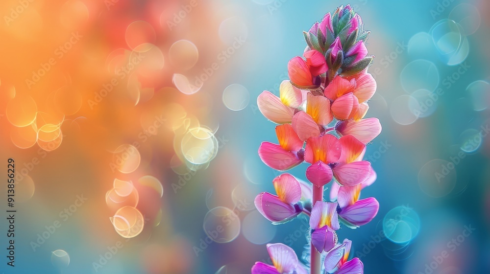 A tight shot of a pink blossom against a softly blurred backdrop, illuminated by a halo of lights A tight shot of a pink blossom against a softly blurred backdrop, illuminated by a halo of lights