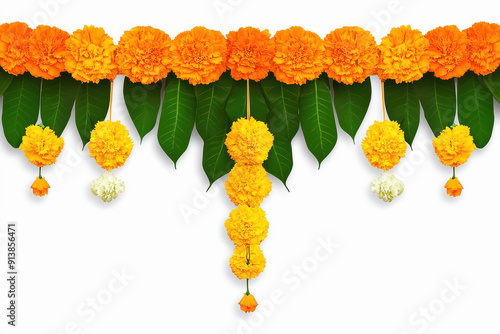 marigold flowers and mango leaves toran design door hanging photo