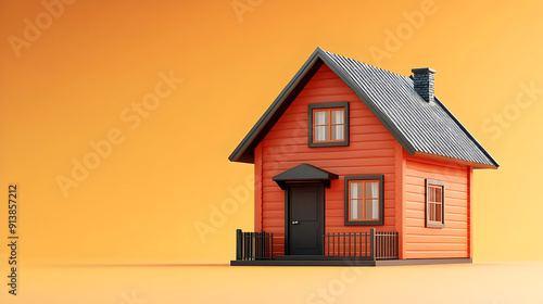 Wallpaper Mural A small red wooden house with a black door and windows on a yellow background. Torontodigital.ca