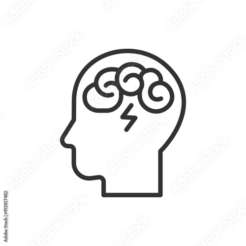 Confused icon, in line design. Mental clarity, Cognitive disorientation, Mental confusion, brain fog, Cognitive impairment on white background vector. Confusion editable stroke icon.