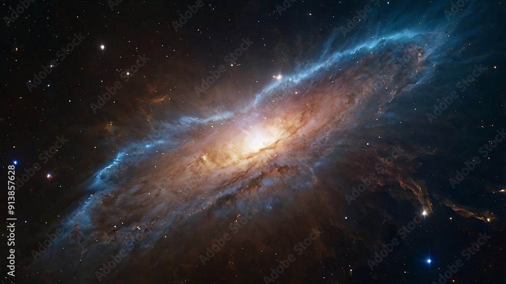 Naklejka premium Abstract background of endless space full of nebulas, supernovas and stars on a colorful design, astronomical illustration wallpaper