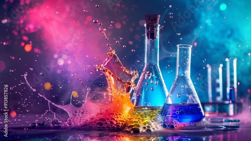 Obraz na płótnie Colorful chemical reaction exploding from laboratory flask w salonie