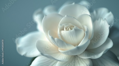  Close-up of a white flower on green stem against a blue backdrop