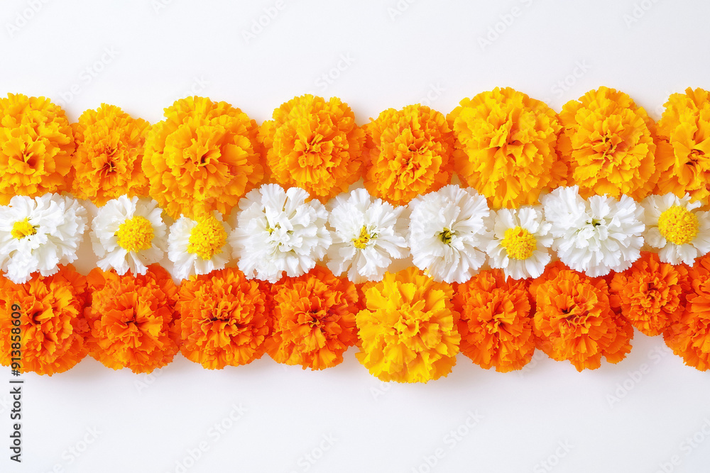 marigold flowers and white flowers design on white background marigold flowers and white flowers design on white background