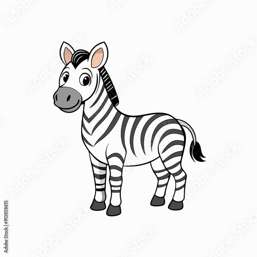 Zebra Vector Illustration - Cartoon, Clipart, Line Art Design