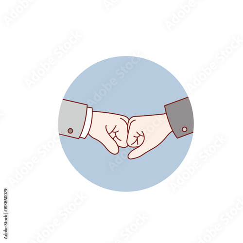 Fist bumping. Two young persons bumping their fists. Team work and cooperation. Friendly bump. Victory. Vector illustration