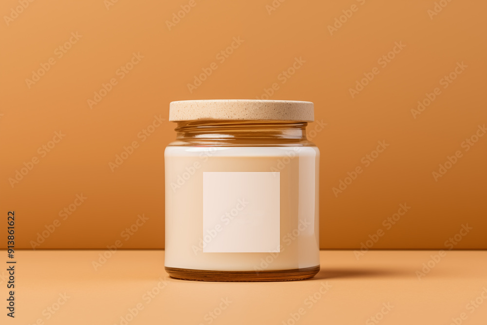 Creamed honey glass jar mockup with white blank label Creamed honey glass jar mockup with white blank label