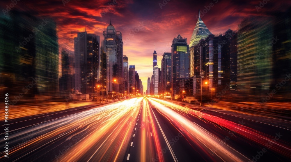 Cityscape at Sunset with Light Trails Cityscape at Sunset with Light Trails