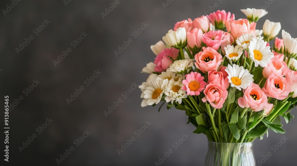 Fresh flowers being arranged in a vase, Monday morning, uplifting and cheerful Fresh flowers being arranged in a vase, Monday morning, uplifting and cheerful