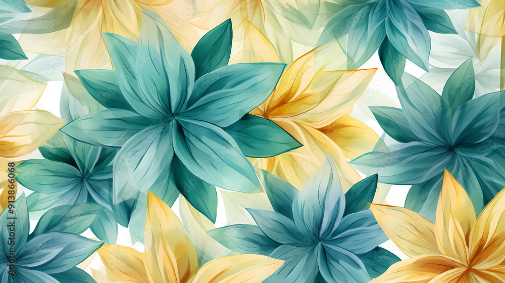 A Flower with Many Leaves Depicted on Canvas A Flower with Many Leaves Depicted on Canvas