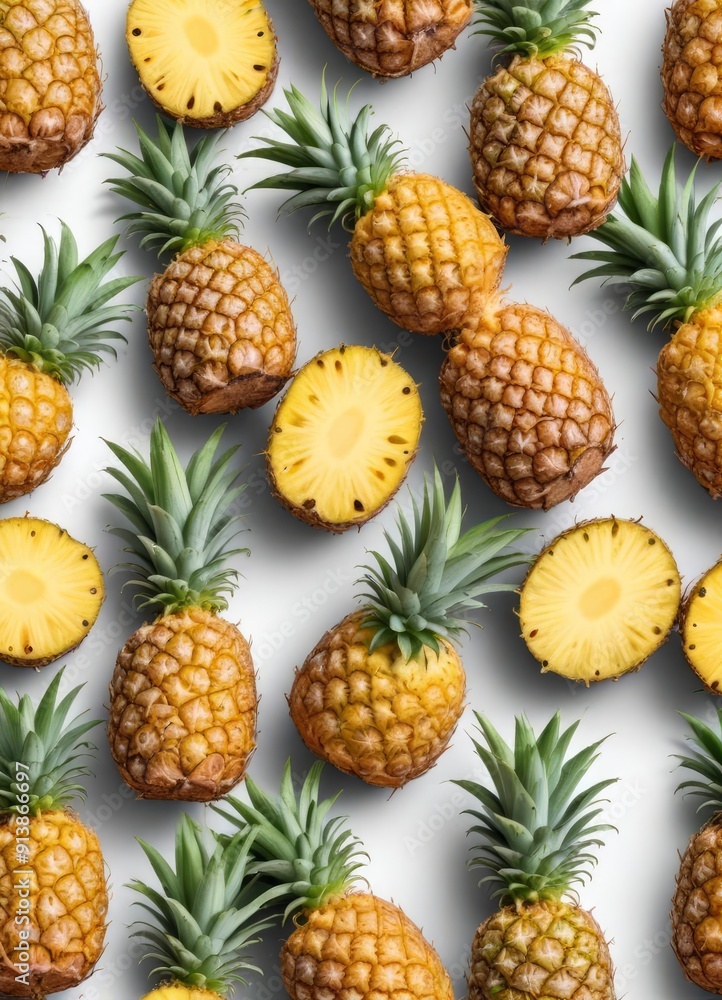 Pineapple set isolated on white background, clipping path, ai Pineapple set isolated on white background, clipping path, ai