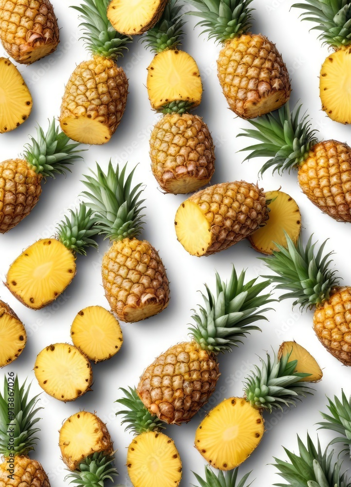 Pineapple set isolated on white background, clipping path, ai Pineapple set isolated on white background, clipping path, ai