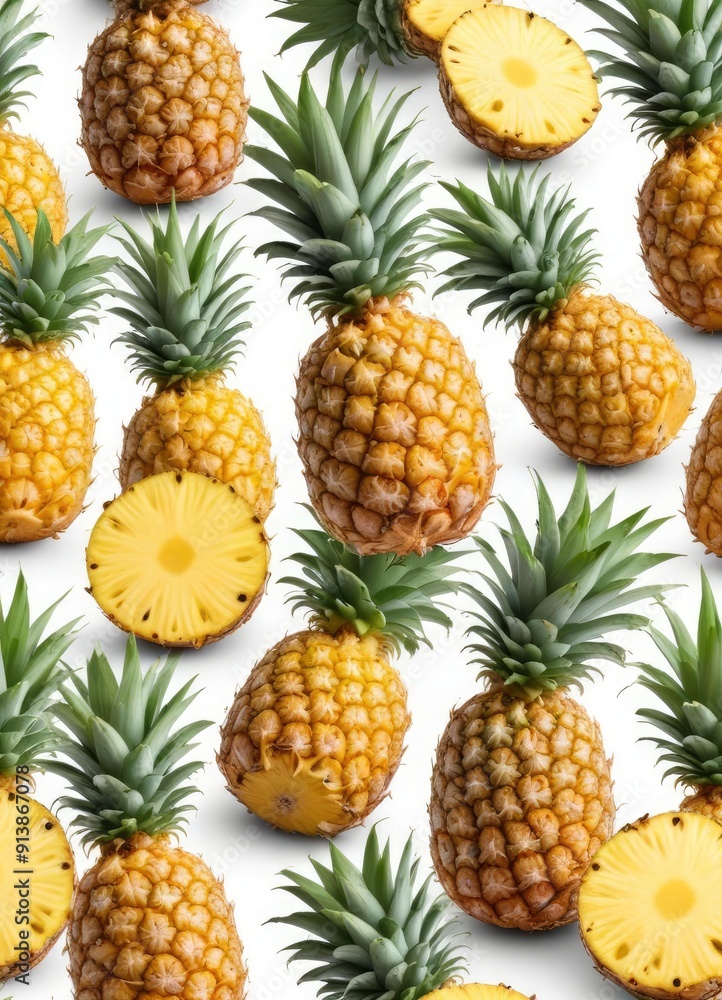 Pineapple set isolated on white background, clipping path, ai Pineapple set isolated on white background, clipping path, ai