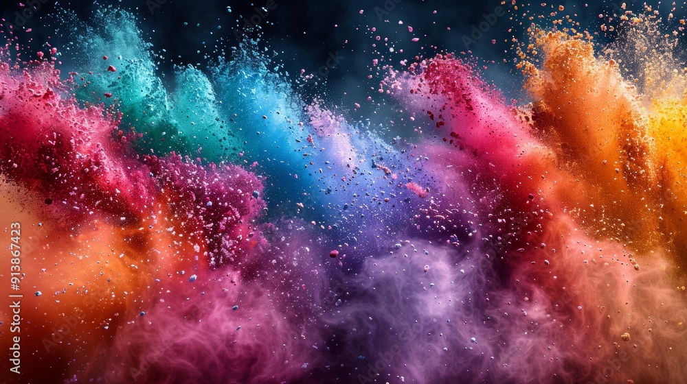 Fototapeta premium Vibrant Colors Colliding in a Dramatic Display of Powder in Motion at Dusk