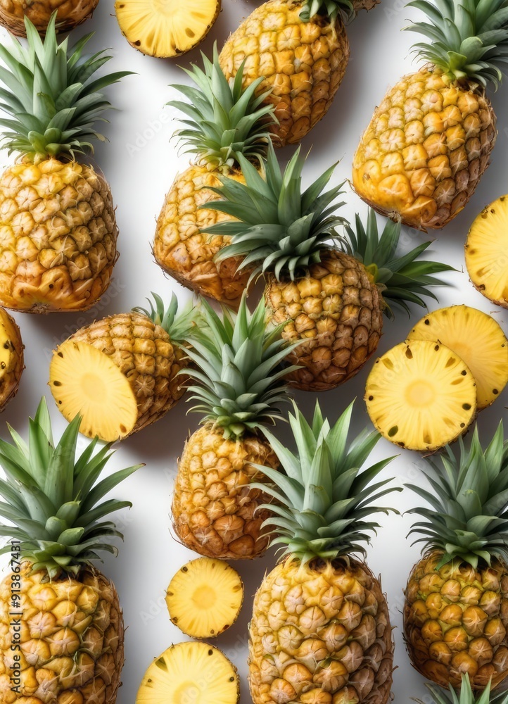 Pineapple set isolated on white background, clipping path, full depth of field, ai Pineapple set isolated on white background, clipping path, full depth of field, ai