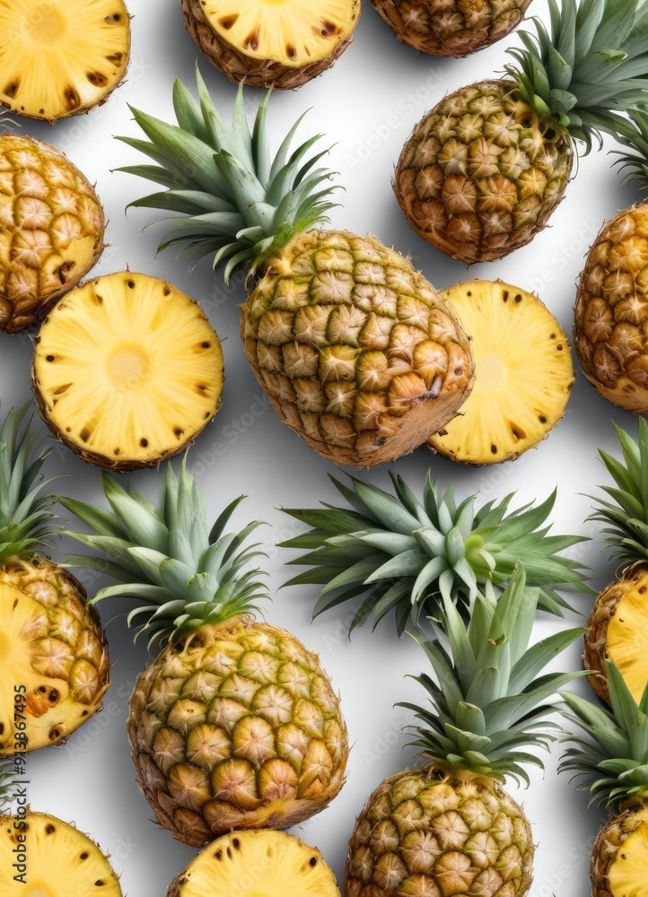 Pineapple set isolated on white background, clipping path, full depth of field, ai Pineapple set isolated on white background, clipping path, full depth of field, ai