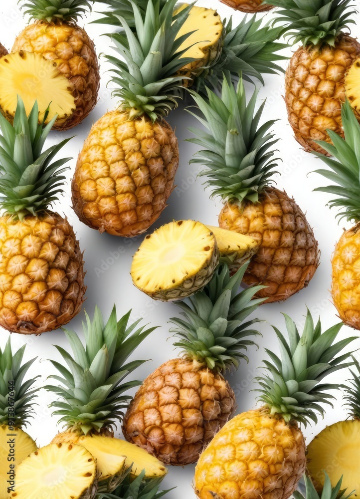 Pineapple set isolated on white background, clipping path, full depth of field, ai Pineapple set isolated on white background, clipping path, full depth of field, ai