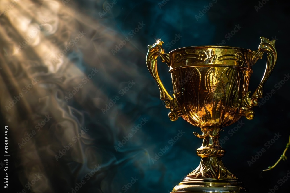 A golden trophy gleaming under a spotlight. Ai generated A golden trophy gleaming under a spotlight. Ai generated