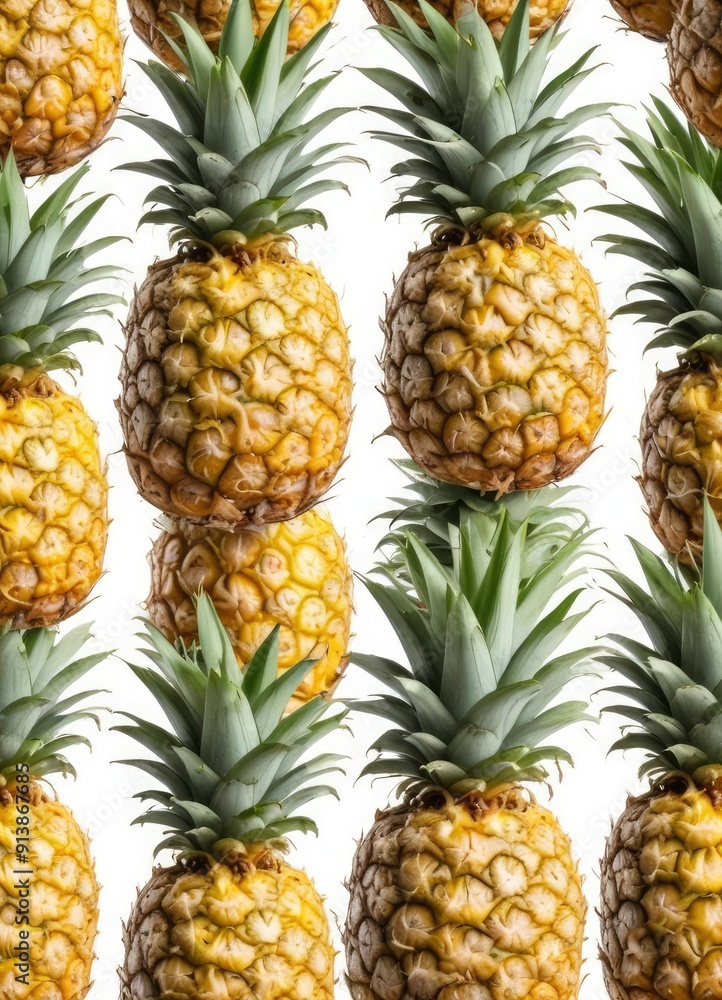 Pineapple set isolated on white background, clipping path, full depth of field, ai Pineapple set isolated on white background, clipping path, full depth of field, ai