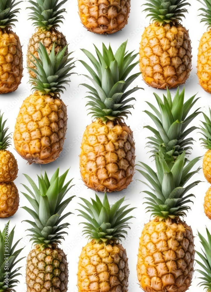 Pineapple set isolated on white background, clipping path, full depth of field, ai Pineapple set isolated on white background, clipping path, full depth of field, ai