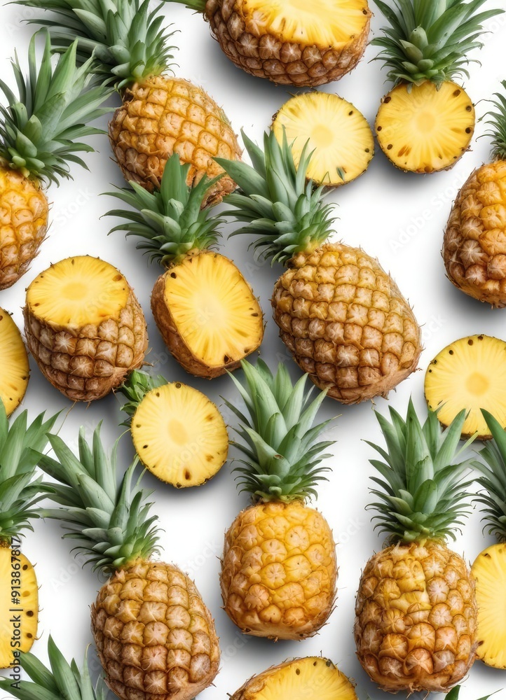 Pineapple set isolated on white background, clipping path, full depth of field, ai Pineapple set isolated on white background, clipping path, full depth of field, ai