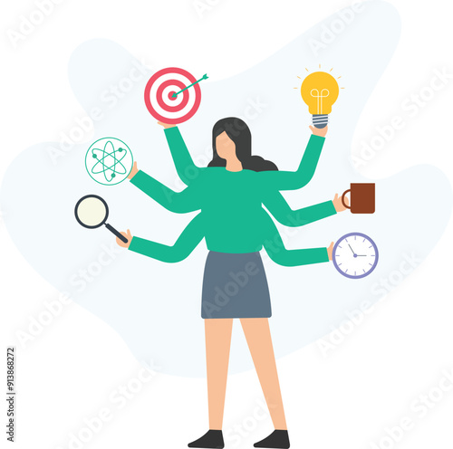 Multi-tasking or time management, task prioritization or work efficiency, simultaneous tasks or productivity, juggling responsibilities or focus, task switching or deadline management