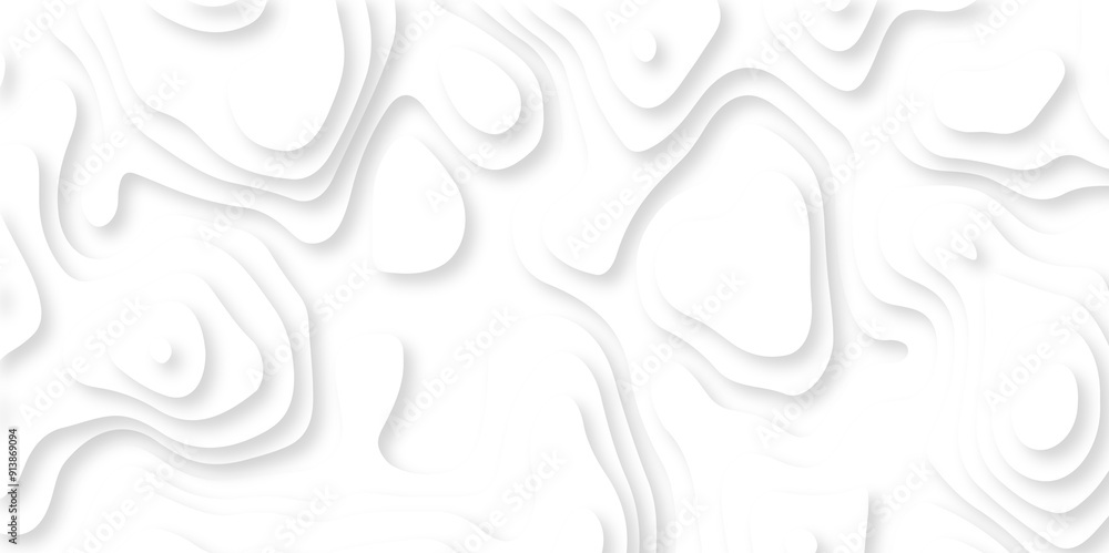 Fototapeta premium Abstract white paper cut background with lines. Background of the topographic map. White wave paper curved reliefs abstract background. Realistic papercut decoration textured with wavy layers.